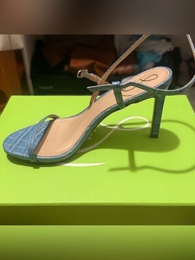 Sam Edelman Teal Strappy Croc-Embossed Heel